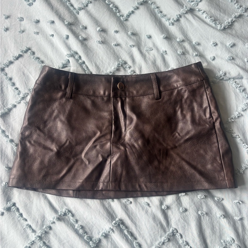 Edikted Brown Faux Leather Mini skort - Women's